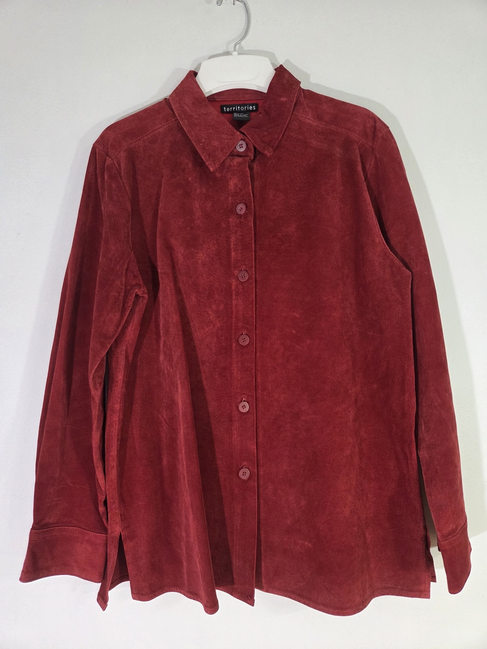 Territories Red Suede Button-Up Shirt Jacket No Lining